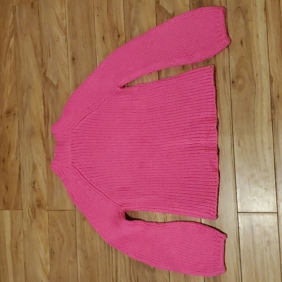 Aqua Cable Knit Balloon Sleeve Hot Pink Sweater - Picture 8 of 9